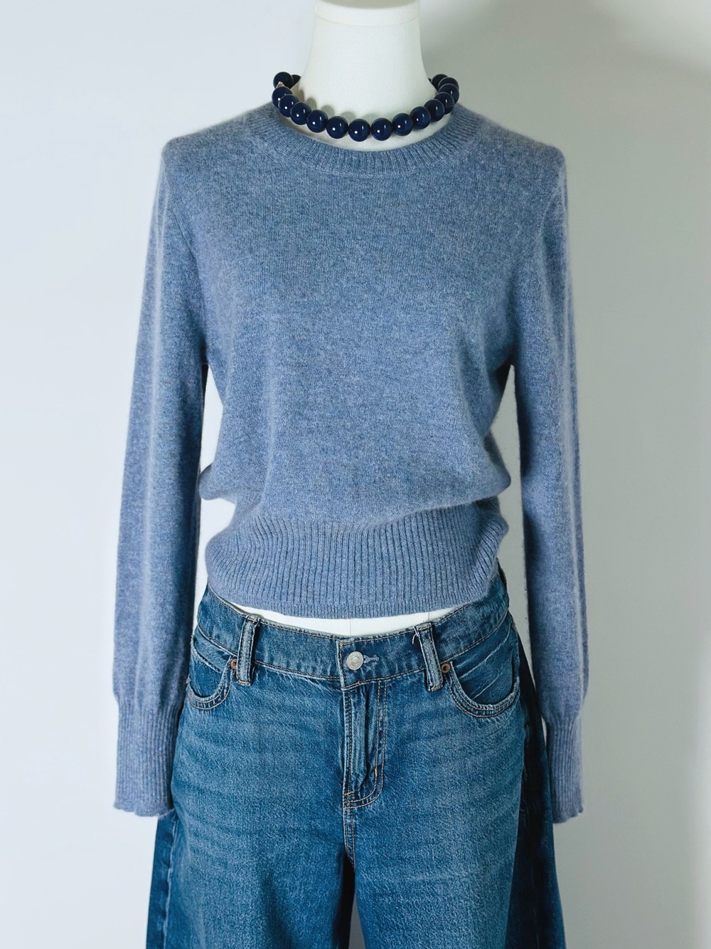 J.Crew Excellent 100% Cashmere Cropped Crewneck Sweater Women’s M Heather Blue